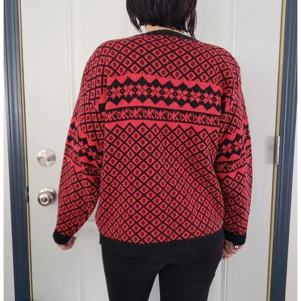 80s Red and Black Oversize Cardigan - Picture 3 of 4